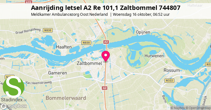 Aanrijding letsel A2 Re 101,1 Zaltbommel 744807