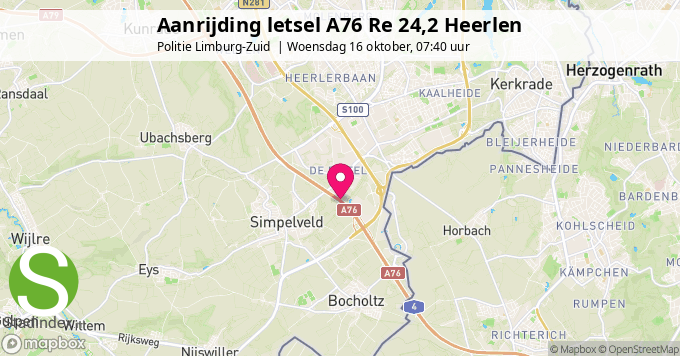 Aanrijding letsel A76 Re 24,2 Heerlen