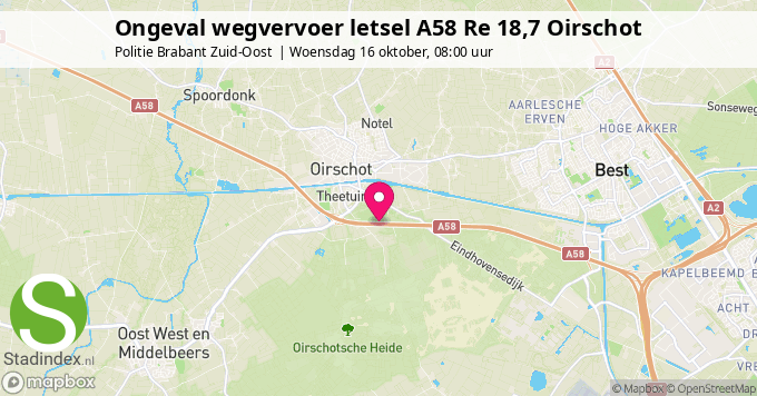 Ongeval wegvervoer letsel A58 Re 18,7 Oirschot