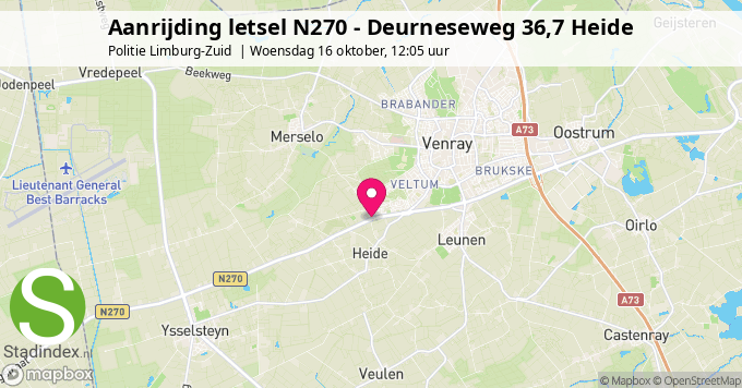 Aanrijding letsel N270 - Deurneseweg 36,7 Heide