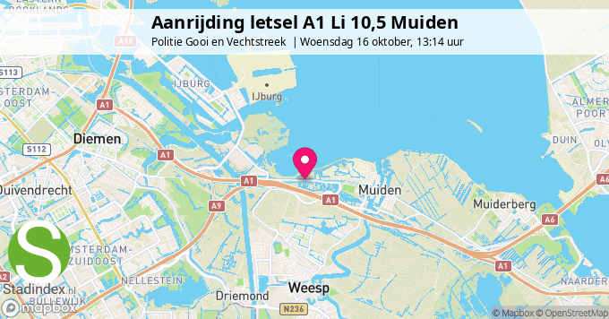 Aanrijding letsel A1 Li 10,5 Muiden