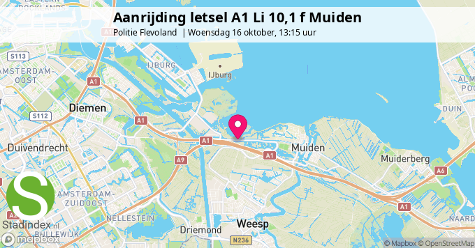 Aanrijding letsel A1 Li 10,1 f Muiden