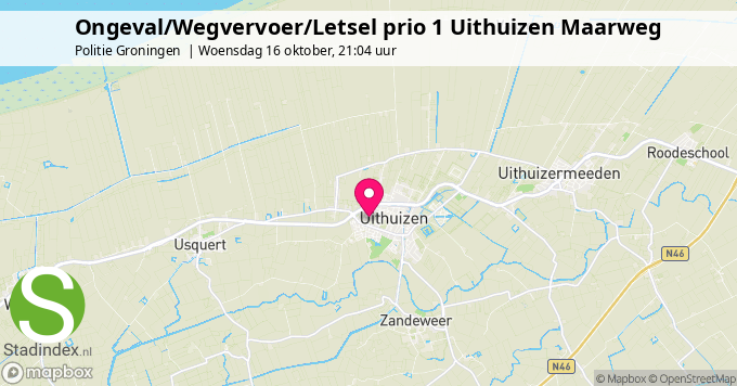 Ongeval/Wegvervoer/Letsel prio 1 Uithuizen Maarweg