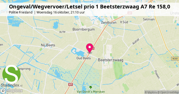 Ongeval/Wegvervoer/Letsel prio 1 Beetsterzwaag A7 Re 158,0