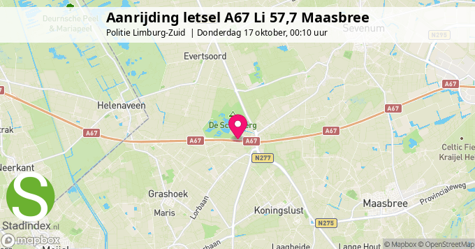 Aanrijding letsel A67 Li 57,7 Maasbree