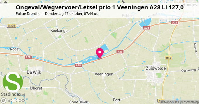 Ongeval/Wegvervoer/Letsel prio 1 Veeningen A28 Li 127,0