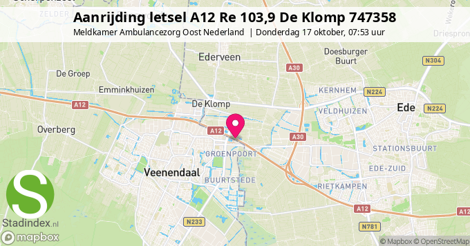 Aanrijding letsel A12 Re 103,9 De Klomp 747358