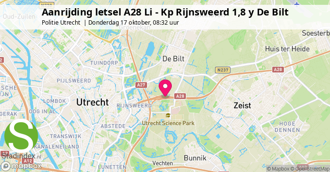 Aanrijding letsel A28 Li - Kp Rijnsweerd 1,8 y De Bilt