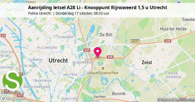 Aanrijding letsel A28 Li - Knooppunt Rijnsweerd 1,5 u Utrecht