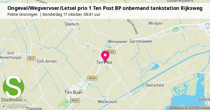 Ongeval/Wegvervoer/Letsel prio 1 Ten Post BP onbemand tankstation Rijksweg