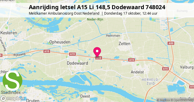 Aanrijding letsel A15 Li 148,5 Dodewaard 748024