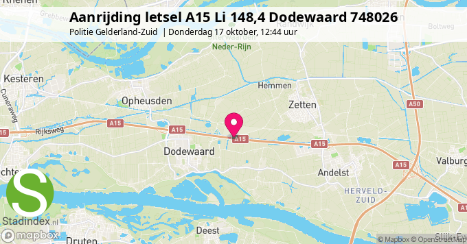 Aanrijding letsel A15 Li 148,4 Dodewaard 748026