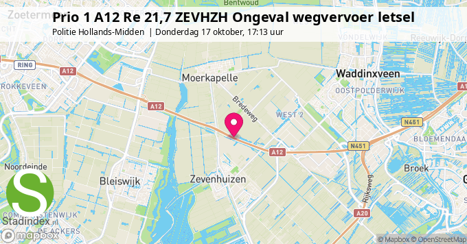 Prio 1 A12 Re 21,7 ZEVHZH Ongeval wegvervoer letsel