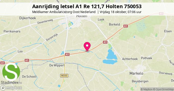 Aanrijding letsel A1 Re 121,7 Holten 750053