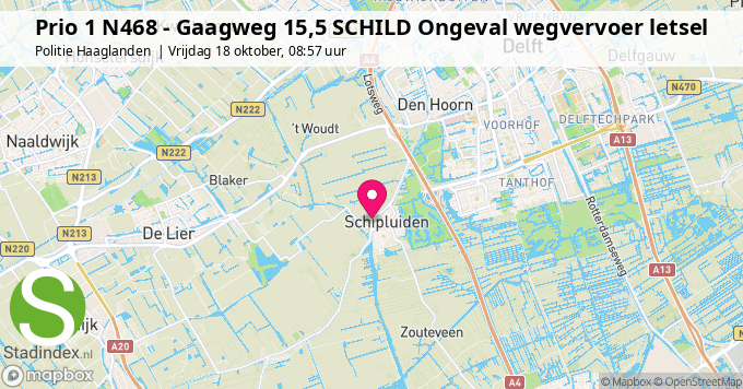 Prio 1 N468 - Gaagweg 15,5 SCHILD Ongeval wegvervoer letsel