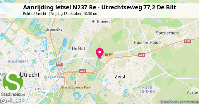 Aanrijding letsel N237 Re - Utrechtseweg 77,2 De Bilt