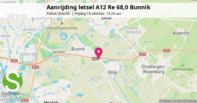 Aanrijding letsel A12 Re 68,0 Bunnik