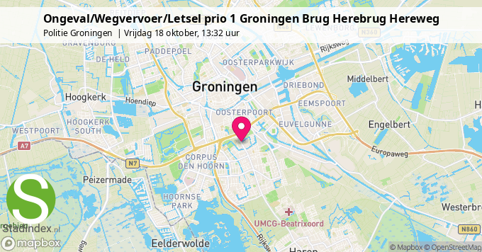 Ongeval/Wegvervoer/Letsel prio 1 Groningen Brug Herebrug Hereweg