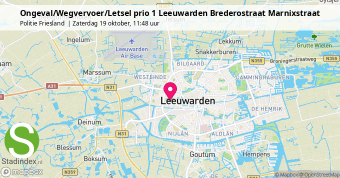 Ongeval/Wegvervoer/Letsel prio 1 Leeuwarden Brederostraat Marnixstraat