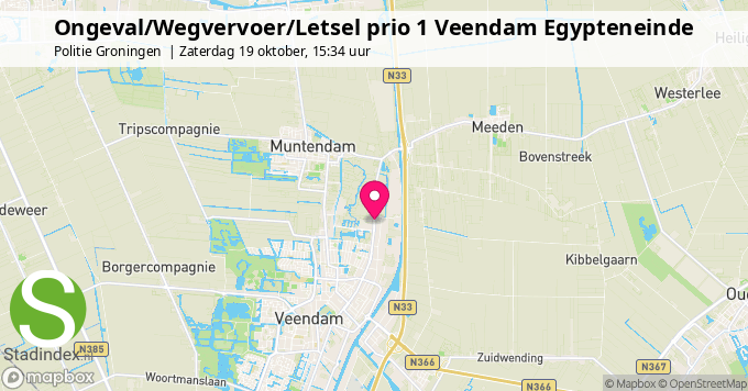 Ongeval/Wegvervoer/Letsel prio 1 Veendam Egypteneinde