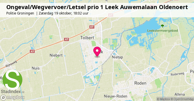 Ongeval/Wegvervoer/Letsel prio 1 Leek Auwemalaan Oldenoert