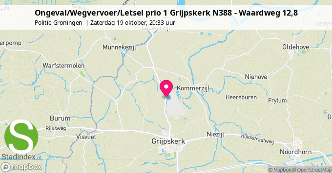 Ongeval/Wegvervoer/Letsel prio 1 Grijpskerk N388 - Waardweg 12,8