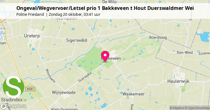 Ongeval/Wegvervoer/Letsel prio 1 Bakkeveen t Hout Duerswaldmer Wei