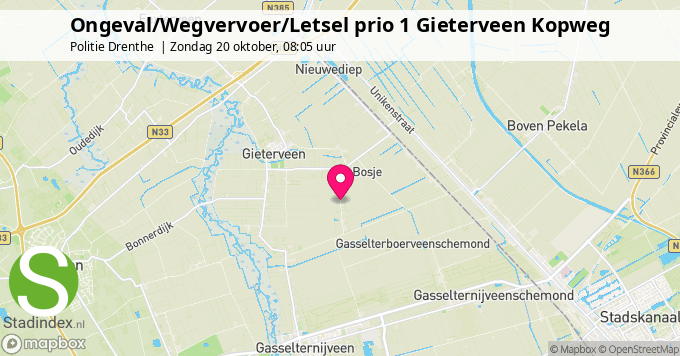 Ongeval/Wegvervoer/Letsel prio 1 Gieterveen Kopweg