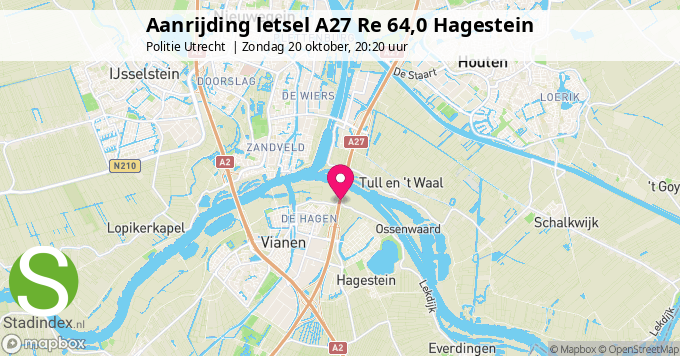 Aanrijding letsel A27 Re 64,0 Hagestein