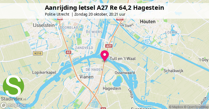 Aanrijding letsel A27 Re 64,2 Hagestein