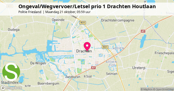 Ongeval/Wegvervoer/Letsel prio 1 Drachten Houtlaan