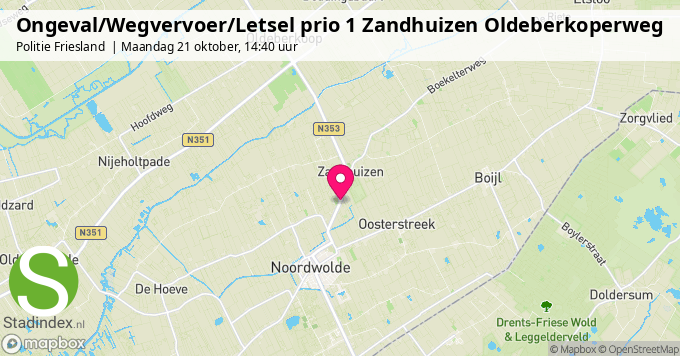 Ongeval/Wegvervoer/Letsel prio 1 Zandhuizen Oldeberkoperweg