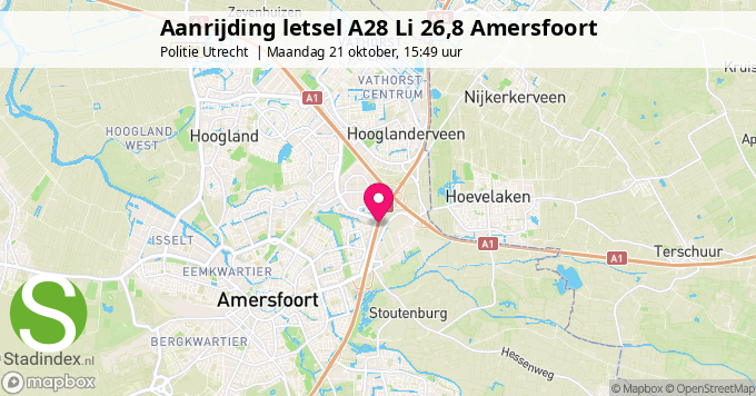 Aanrijding letsel A28 Li 26,8 Amersfoort