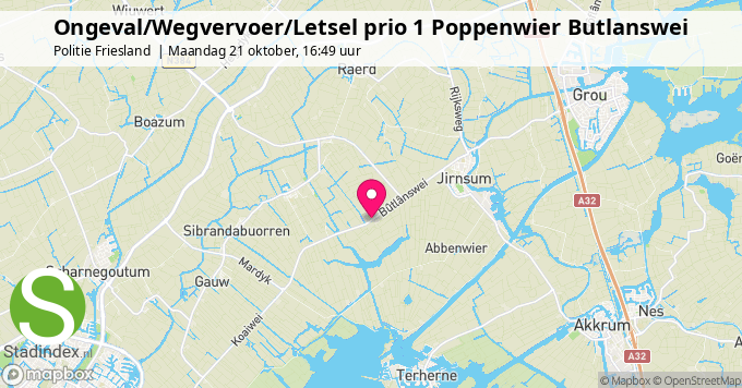 Ongeval/Wegvervoer/Letsel prio 1 Poppenwier Butlanswei