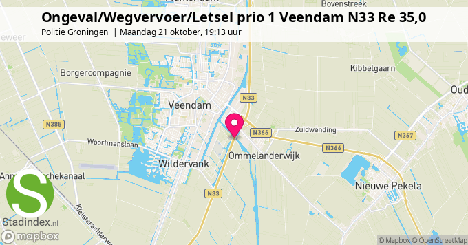 Ongeval/Wegvervoer/Letsel prio 1 Veendam N33 Re 35,0