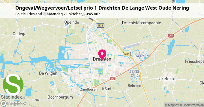 Ongeval/Wegvervoer/Letsel prio 1 Drachten De Lange West Oude Nering