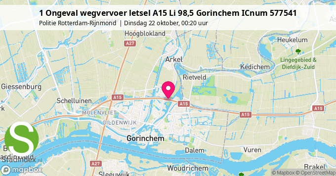 1 Ongeval wegvervoer letsel A15 Li 98,5 Gorinchem ICnum 577541