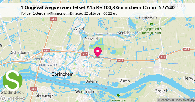 1 Ongeval wegvervoer letsel A15 Re 100,3 Gorinchem ICnum 577540