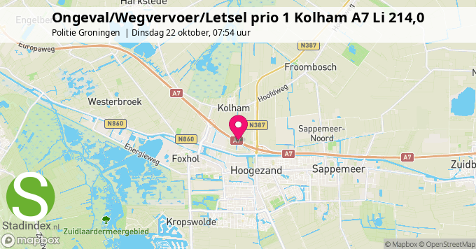 Ongeval/Wegvervoer/Letsel prio 1 Kolham A7 Li 214,0