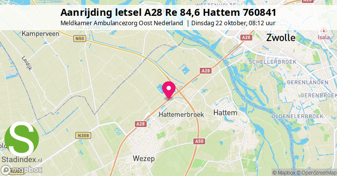 Aanrijding letsel A28 Re 84,6 Hattem 760841