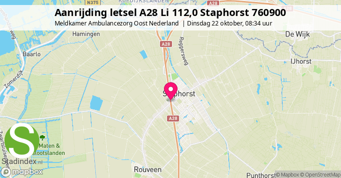 Aanrijding letsel A28 Li 112,0 Staphorst 760900