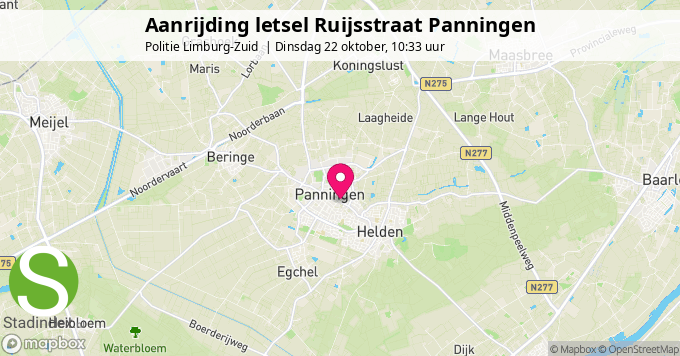 Aanrijding letsel Ruijsstraat Panningen