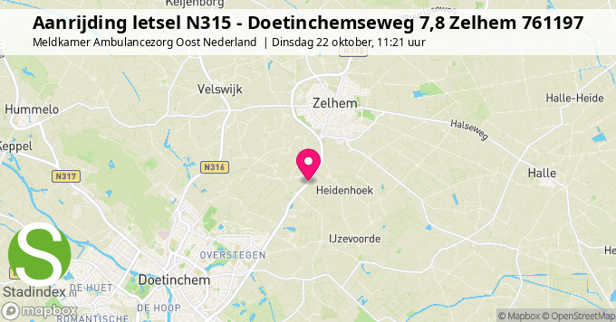 Aanrijding letsel N315 - Doetinchemseweg 7,8 Zelhem 761197