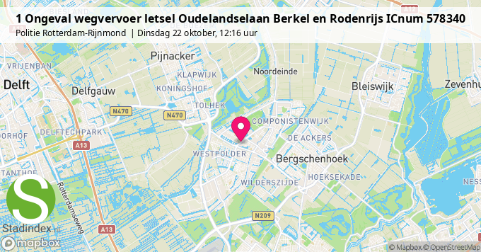 1 Ongeval wegvervoer letsel Oudelandselaan Berkel en Rodenrijs ICnum 578340