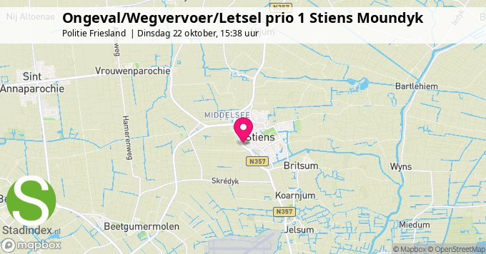 Ongeval/Wegvervoer/Letsel prio 1 Stiens Moundyk