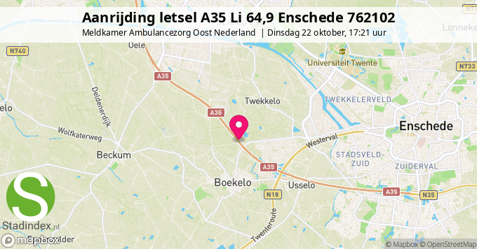 Aanrijding letsel A35 Li 64,9 Enschede 762102