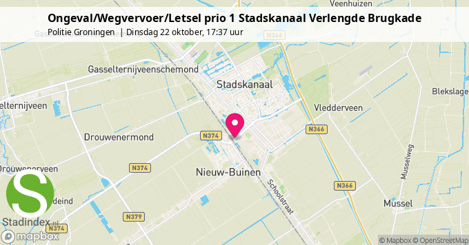 Ongeval/Wegvervoer/Letsel prio 1 Stadskanaal Verlengde Brugkade