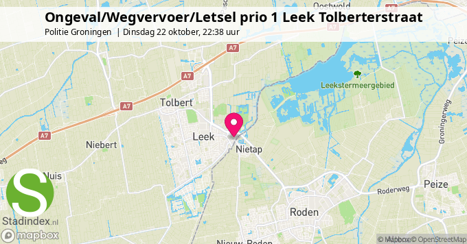 Ongeval/Wegvervoer/Letsel prio 1 Leek Tolberterstraat