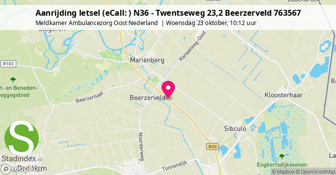 Aanrijding letsel (eCall: ) N36 - Twentseweg 23,2 Beerzerveld 763567