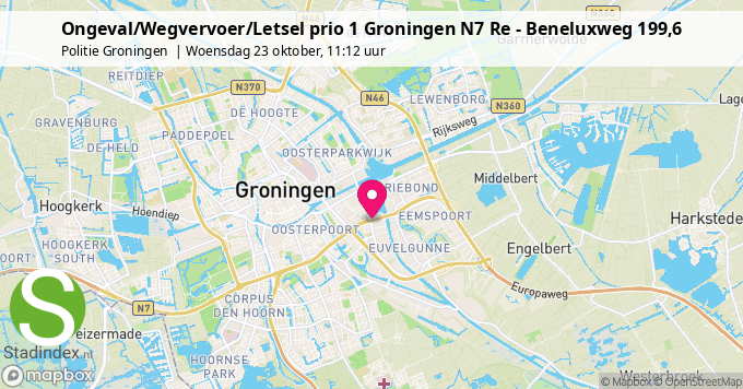 Ongeval/Wegvervoer/Letsel prio 1 Groningen N7 Re - Beneluxweg 199,6